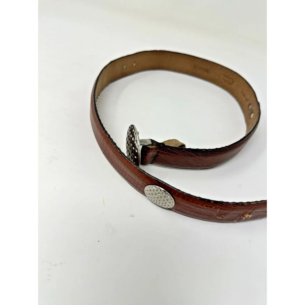 Vintage  rustic brown leather belt tarnished silver color   buckle‎ size30